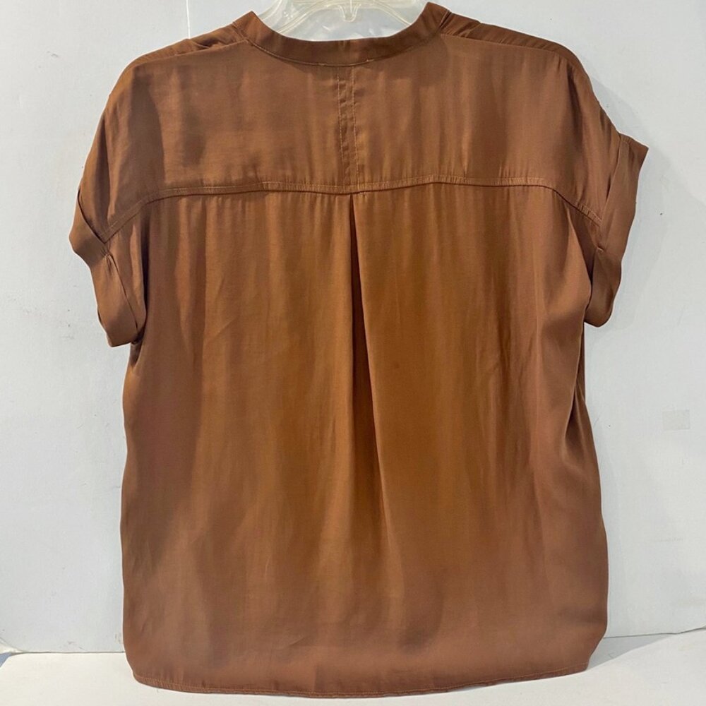 Miou Muse Womens Blouse Copper Brown Short Cap Sleeve V-Neck S - Picture 5 of 8